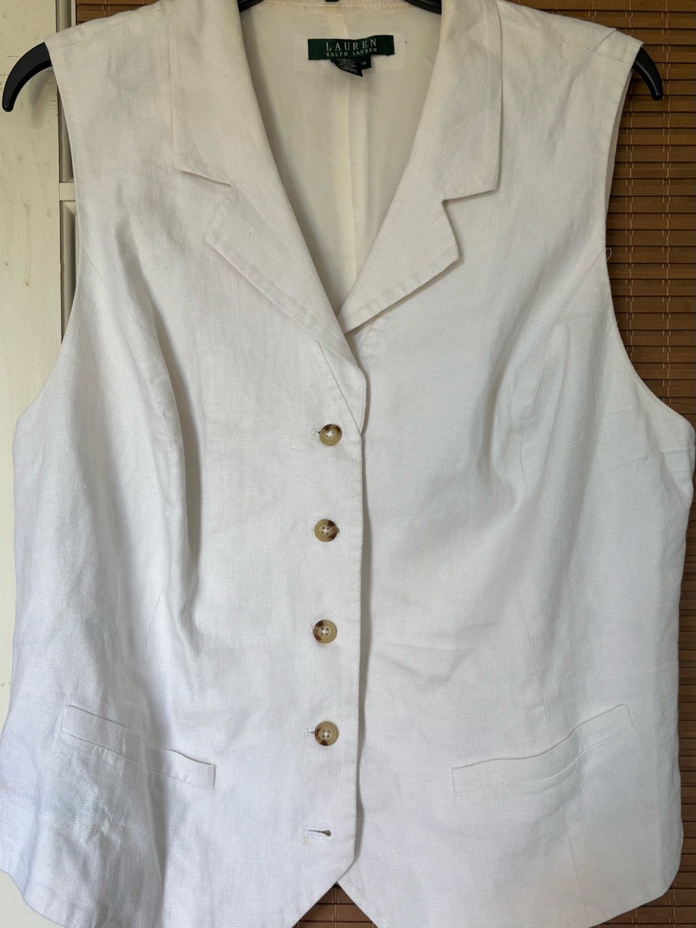 Lauren Ralph Lauren Cream Sleeveless Linen-Blend Vest